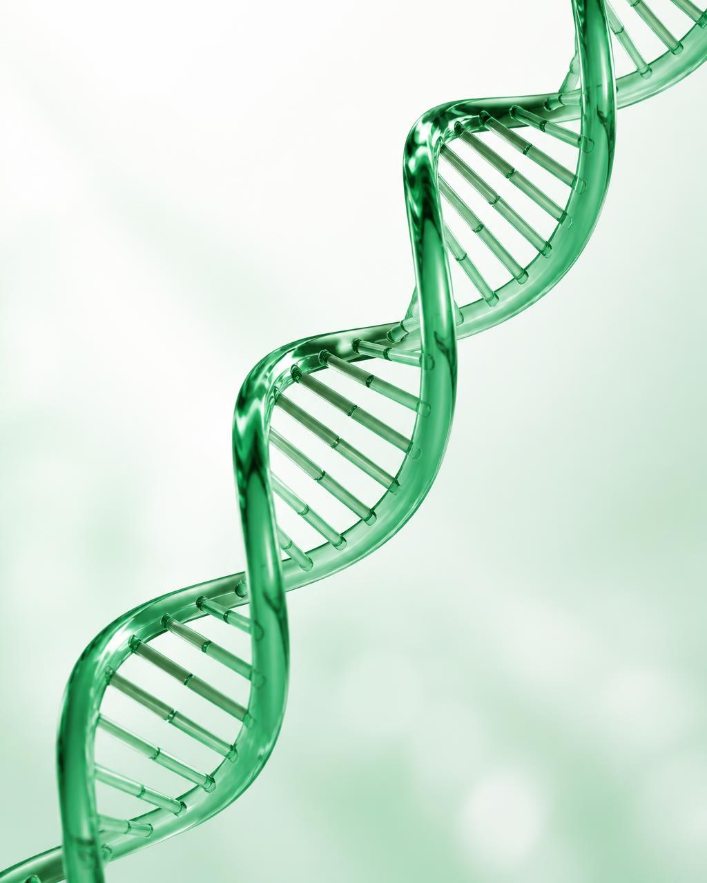 Green DNA double helix representing confidential DNA testing